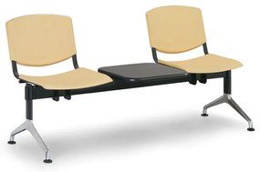 Design műanyag pad, 2 üléses + asztal, sárga