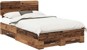 vidaXL Ágykeret fejtámlával fiókkal Öreg fa 120 x 190 cm Faanyag