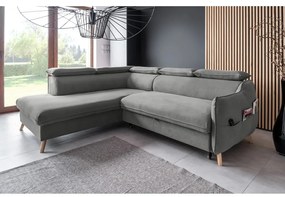 Világosszürke bársony kinyitható sarokkanapé (bal oldali) Sweet Harmony – Miuform