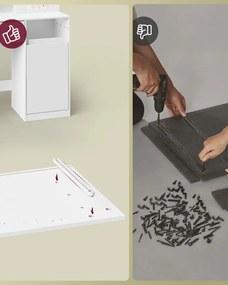 KAILYN Fésülködő asztal, tükrös sminkasztal LED világítással puffal és 2 szekrénnyel