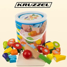 Wooden chopping vegetables in a bucket