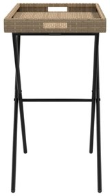 bézs összecsukható polyrattan tálcaasztal 65 x 40 x 75 cm