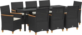 vidaXL Kert étkező szett 9 pcs Fekete polirattan