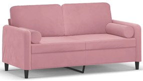 2 személyes rózsaszín bársony kanapé díszpárnákkal 140 cm