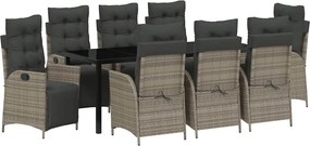 vidaXL Kert étkező szett párnával 9 pcs Szürke polirattan