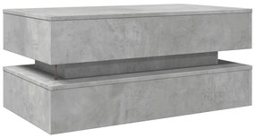 betonszürke dohányzóasztal LED-lámpákkal 90x50x40 cm