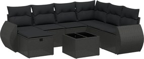 vidaXL 8 részes fekete polyrattan kerti ülőgarnitúra párnákkal