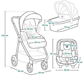 Lionelo - Kombinált babakocsi 3 az 1-ben MERIL Grey Stone