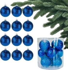 Gránátos Kék Karácsonyfa Dísz Buborékok Karácsonyi Dísz Készlet 12 db 4cm-es Csillámporos Dísz