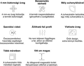 Spirit Deep 80x80 cm-es íves zuhanykabin, mélytálcával
