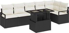 vidaXL Kerti Kanapé Szett párnával 7 pcs Fekete Poli rattan