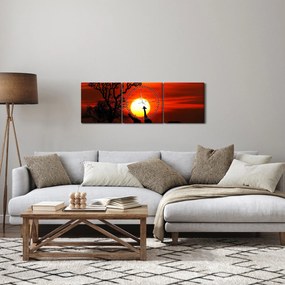 Kép - Állatok sziluettjei napnyugtakor (órával) (90x30 cm)