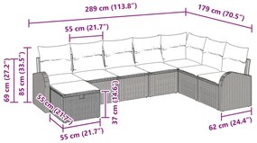 8 Részes Kerti Kanapészett Párnákkal Világos Szürke Poly Rattan