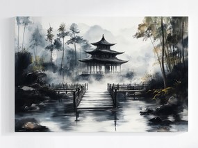 Poszter Japán Ázsia Templom Pagoda Kert Köd 120x80