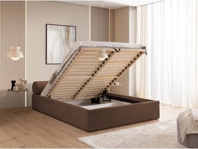 Barna kárpitozott ágyneműtartós franciaágy ágyráccsal 200x200 cm Cille – Ropez