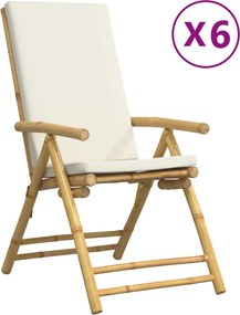 vidaXL 6 db bambusz összecsukható dönthető kerti szék krém párnával