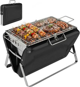 Outsunny rozsdamentes faszenes BBQ füstölő sütőrácsokkal – hordozható, összecsukható lábak, 40 x 28 x 25,5 cm, fekete | Aosom