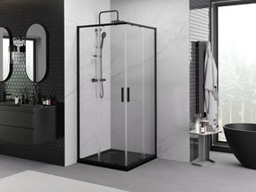 Mexen Exo-S Duo 80 x 80 cm-es négyzet alakú tolóajtós zuhanykabin, átlátszó, fekete - 8111-080-080-70-00