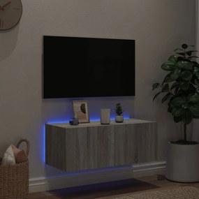 szürke sonoma színű fali TV-szekrény LED-del 80x35x31 cm