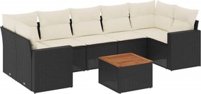 vidaXL 8 részes fekete polyrattan kerti ülőgarnitúra párnákkal