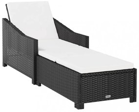 fekete polyrattan napozóágy krémfehér párnával