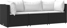 vidaXL 3 részes fekete polyrattan kerti ülőgarnitúra párnákkal