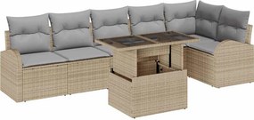 vidaXL Kerti Kanapé Szett 7 pcs bézs és világosszürke polirattan