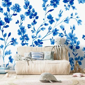 Fotótapéta - Kék festett virágok (147x102 cm)