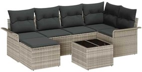 vidaXL Kerti Kanapé Szett tárolóval 7 pcs Világosszürke polirattan
