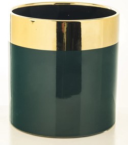 Modern design henger alakú fekete kerámia virágtartó kaspó arany szegélyes 16x15,5x15,5cm