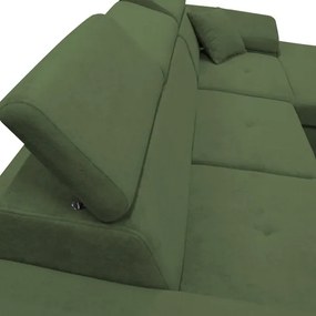 Kihúzható, jobbos L-alakú sarokülőgarnitúra tárolóval CASTELO, zöld