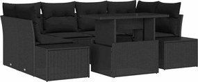 vidaXL Kerti Kanapé Szett 7 pcs Fekete Poli rattan és porfestett acél
