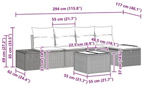 6 Darabos Kert Kanapé Készlet Párnákkal Szürke Poli Rattan