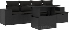 vidaXL 6 részes fekete polyrattan kerti ülőgarnitúra párnákkal