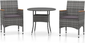 vidaXL 3 részes szürke polyrattan kerti étkezőgarnitúra