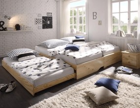Ágy kihúzható pótágyakkal, természetes, tömörfa, 90x200, FLOPY