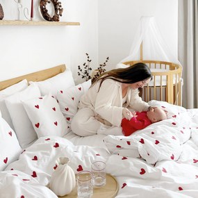 Goldea pamut ágyneműhuzat - piros szívecskék, fehér alapon 140 x 200 és 70 x 90 cm