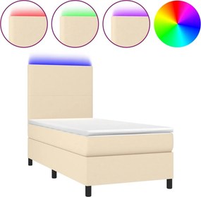 vidaXL krémszínű szövet rugós és LED-es ágy matraccal 80 x 200 cm
