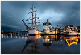 Fotótapéták 200x135 Vitorláshajó a kikötőben éjszaka