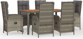 vidaXL 7 részes szürke polyrattan kerti étkezőgarnitúra párnával