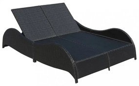 fekete kétszemélyes polyrattan napozóágy párnával