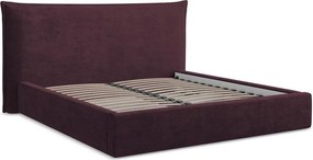 Sötétlila kárpitozott ágyneműtartós franciaágy ágyráccsal 160x200 cm Esala – Makamii