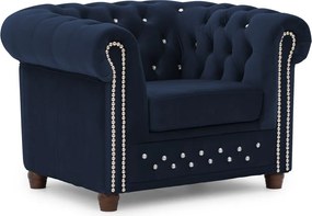 Kék bársony chesterfield fotel York Blik – Ropez