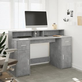 betonszürke szerelt fa íróasztal LED-világítással 140x55x91 cm