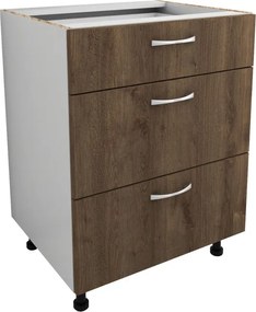 Benita 3 fiókos Alsó konyhaszekrény Bronz Tölgy-Fehér 60x50x80 cm N