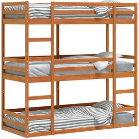 vidaXL viaszbarna tömör fenyőfa háromszintes ágy 90 x 190 cm