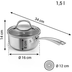 Tescoma SteelCRAFT nyeles edény fedővel, 16 cm átmérő, 1,5 l, 1,5 l