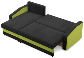 Hewlet sarokkanapé, 2 ágyneműtartóval, szövet anyag, univerzális oldal, bonell töltet, fekete - zöld