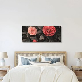 Kép - Vörös virágok sötét háttér előtt (120x50 cm)