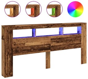 antik fa színű szerelt fa LED-es fejtámla 220x18,5x103,5 cm